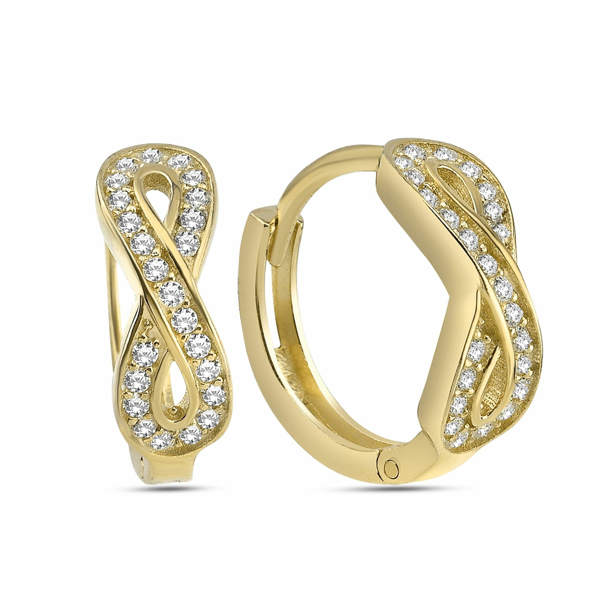 Paar Creolen DKENIZ "925/- Sterling Silber vergoldet Unendlichkeitsohrring", gold (gold, weiß), Ohrringe, Damen, one-size, Silber 925 (Sterlingsilber)