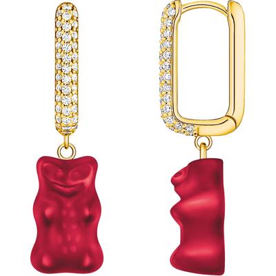 Single-Creole THOMAS SABO "THOMAS SABO x HARIBO Schmuck: Große Einzel-Creole mit Goldbär", rot (gelbgoldfarben, rot, kri