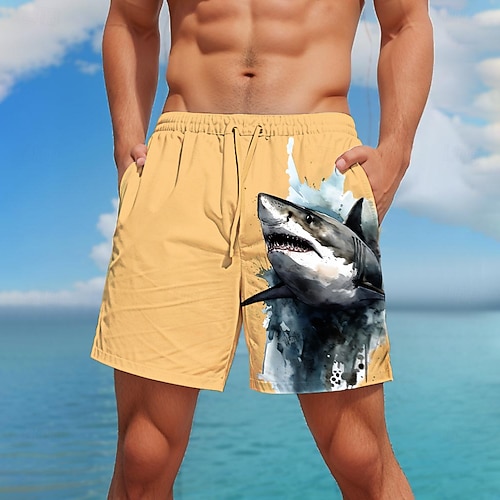 Herren Tiermotiv Hai Badehosen Badeshorts Boardshorts Mittlere Taille Mode Streetwear Hawaiianisch Lässig Täglich Ferien Tasche Kordelzug Elastischer Bund Designer Bekleidung Image