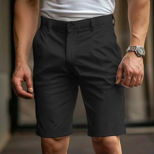 Herren Shorts Kurze Hosen Chino Bermuda Shorts Bermudas Tasche Glatt Komfort Atmungsaktiv Knielänge Outdoor Täglich Ausgehen Modisch Strassenmode Schwarz Weiß Mikro-elastisch Image