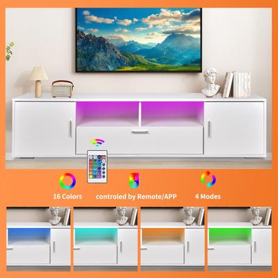 Modern TV Stand Entertainment Center for TV up to 75" with Storage and LED Lights