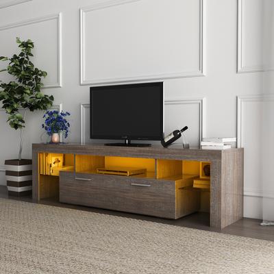 Brown Modern TV Cabinet with 16-Color LED Backlights (Up to 70-Inch TVs)