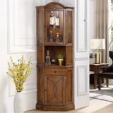 Dainty Table 17.72" Corner Solid Wood Accent Cabinet Wood/Glass in Brown | 74.8 H x 17.72 W x 17.72 D in | Wayfair
