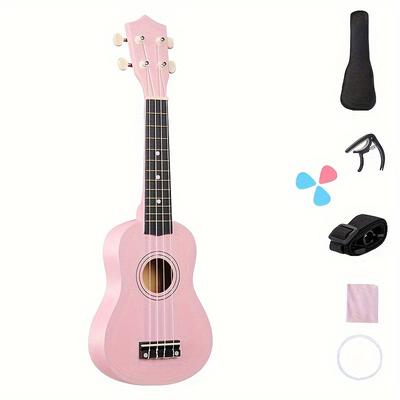 TEMU 21 Inch Wood Ukulele Ukulele Guitar Musical Gifts Instrument 4-string Hawaiian Mini Guitar Bag, Pick, Capo, Strap, Strings And Wiping Cloth Eid