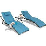xrboomlife Patio Chaise Lounge Patio Lounge Chairs Set of 3 Outdoor Patio Chairs Sun Chaise Lounge for Backyard Pool Balcony (Blue)