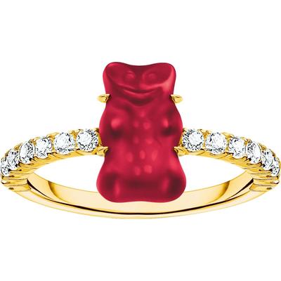 Fingerring THOMAS SABO "THOMAS SABO x HARIBO Schmuck: Ring mit Goldbär" Gr. 54, rot (gelbgoldfarben, rot, kristallweiß, 