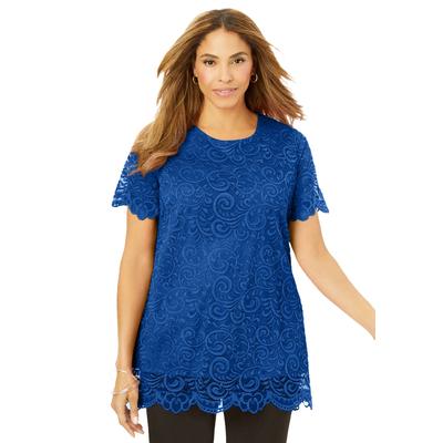 Plus Size Women's Stretch Lace Tunic by Jessica London in Dark Sapphire (Size 22/24) Long Shirt