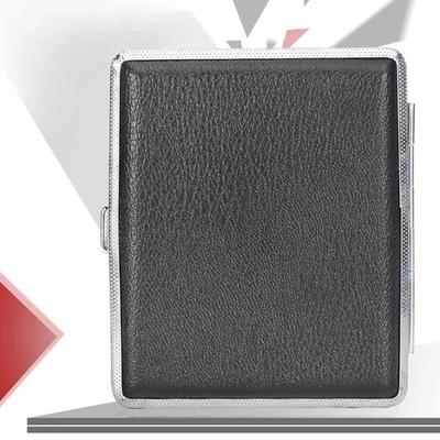 Leather Cigarette Case with Elastic Strap, Metal Frame, Holds 20 Cigarettes, Protective Holder for Hand-Rolled Cigarettes