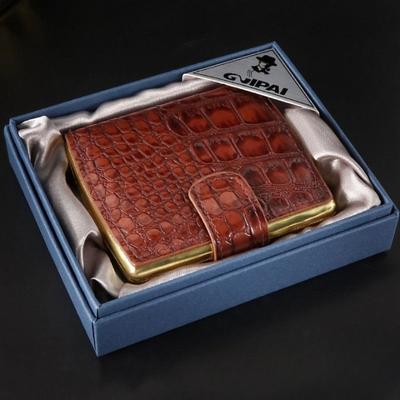 Men's Leather Cigarette Case, Perfect Gift, In-Stock, PU Leather Surface with Metal Clips, Pressure-Resistant Holder,Hold 10 Cigarette