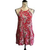 American Eagle Outfitters Dresses | American Eagle Mini Dress Red Paisley Shift Keyhole Halter Micro Handkerchief S | Color: Red | Size: S