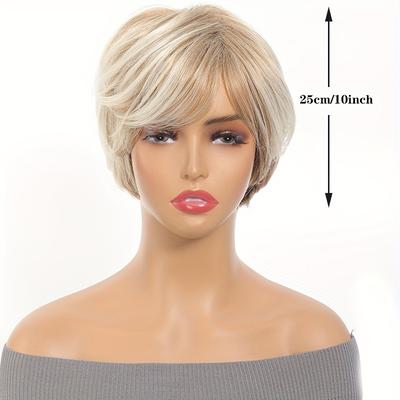 Short Ombre Ash Blonde White Synthetic Wigs With Bangs For Woman Pixie Cut Platinum Wig Cosplay High-temperature Fake Hair