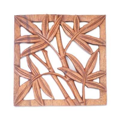 Bamboo Copse,'Hand-Carved Suar Wood Relief Panel of Bamboo from Bali'