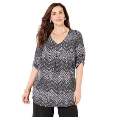 Plus Size Women's V-Neck Pleated Tunic by Catherines in Black Chevron (Size 6X)