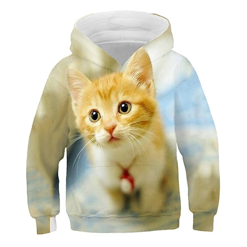 kinderkleidung Mädchen Kapuzenshirt Katze Casual Langarm Aktiv Baumwolle 7-13 Jahre Herbst Mehrfarbig Schwarz Weiß Image