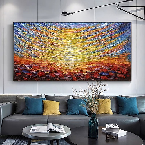 Mintura handgemachte Textur Sonnenaufgang Landschaft Ölgemälde auf Leinwand Wandkunst Dekoration moderne abstrakte Bild für Heimdekoration gerollt rahmenlose ungedehnte Malerei Image