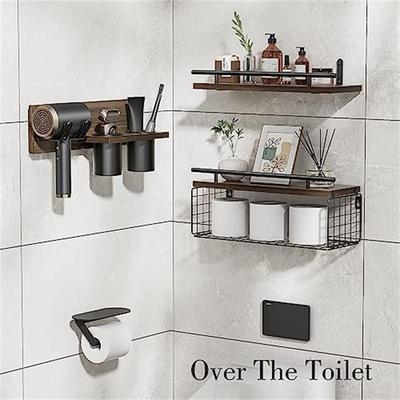 Floating Shelves with Hair Dryer Holder - 5.9"D x 15.7"W x 0.6"H