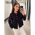 TRAFZA-Manteau texturé à manches longues pour femmes avec poches veste boutonnée col rond