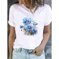 T-shirt à manches courtes pour femmes T-shirt imprimé floral Vêtements basiques Tee Top Tendance