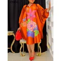 VONDA-Robe mi-longue élégante à imprimé floral bohème pour femmes, manches chauve-souris, décontracté, robe rétro, automne, grande taille, 5XL, 2024, 3/4