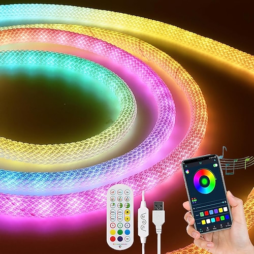 striscia luminosa a led intrecciata impermeabile ws2811 neon in silicone intrecciato rgbic indirizzabile colore da sogno striscia luminosa a led usb con 15mm illuminazione a 360 gradi app per musica