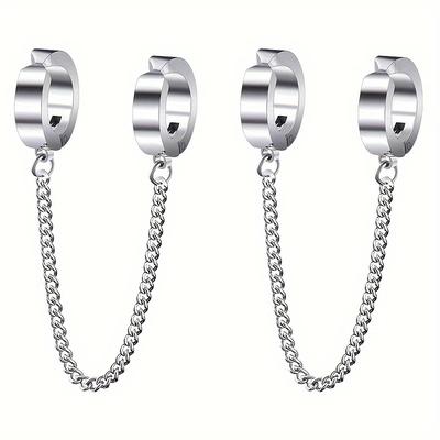 TEMU 1 Pair Stainless Steel Non Piercing Earrings, Chain Ear Clips For Men, Ear Jewelry