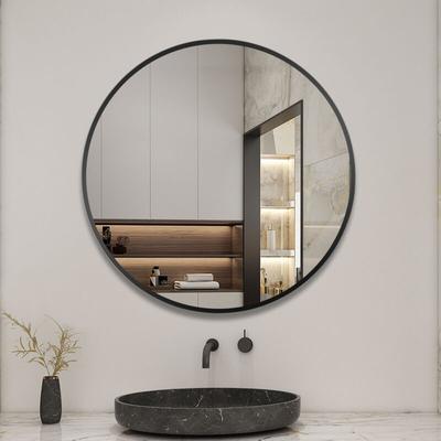 Duschparadies-de - Rund Dekorativer Spiegel mit schwarzer Aluminiumrahmen Einfacher Wandspiegel