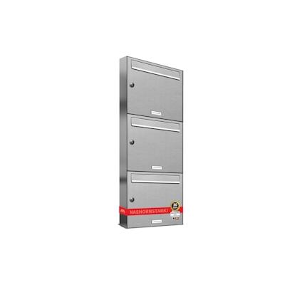 AL Briefkastensysteme 3 Fächer Premium Edelstahl Wand Briefkasten Anlage für Post A4, modern, robust und wetterfest, Artikelnummer: 331T3EA1 Image