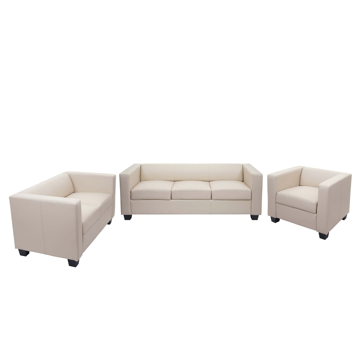 Mendler 3-2-1 Sofagarnitur Couchgarnitur Loungesofa Lille ~ Kunstleder, creme Image