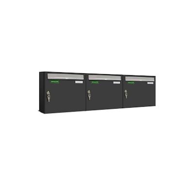 AL Briefkastensysteme 3 x Basic Wand Briefkasten in RAL 7016 Anthrazit Grau für Post A4, wetterfest, Artikelnummer: 431P3EA3P7016/9006 Image