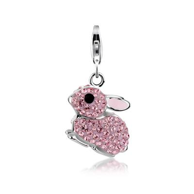 Charm-Einhänger NENALINA "Anhänger Hase Kristalle 925 Silber", rosa (rosa, weiß), Charms, Damen, mit Steinen, Silber 925