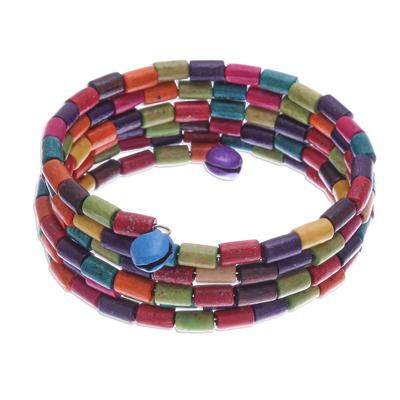 Confetti Spin,'Multicolor Wood Cylinder Beaded Bracelet with Bells (1 In)'