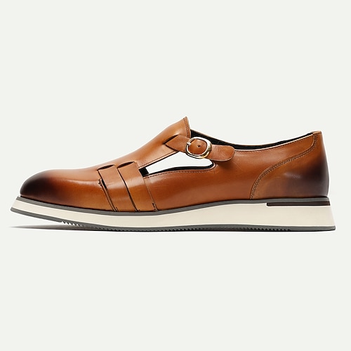 Herren Sandalen Lederschuhe Fischer Sandalen Leder Italienisches vollnarbiges Rindsleder Atmungsaktiv Komfortabel Rutschfest Schnalle Braun