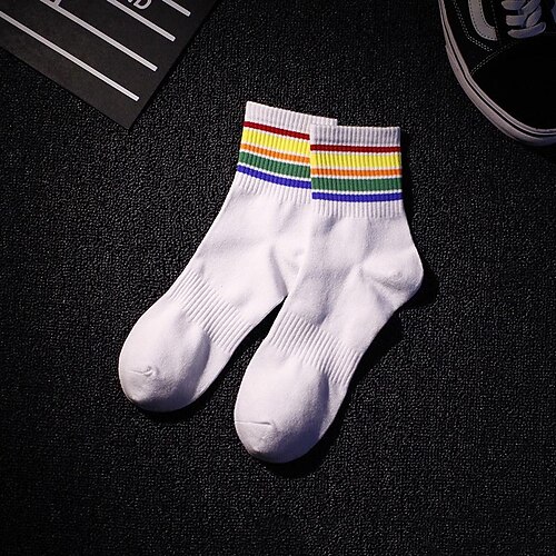 Herren 3 Pack Mehrfachpackungen Socken Socken Stricken Laufsport Socken Freizeitsocken Weiß Weiß Schwarz Schwarz Farbe Regenbogen Sport Natur Täglich Urlaub Grundlegend Mittel Frühling Herbst Image
