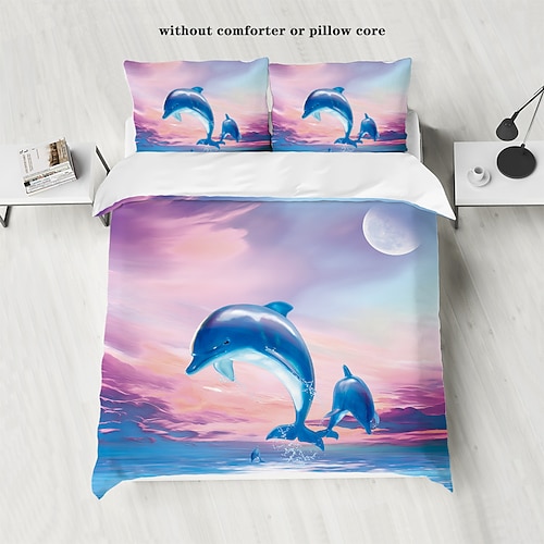 Unterwasserwelt, Meerestiere, Meeresschildkröten, Delfine, Tintenfische, 3D-gedrucktes 3-teiliges Daunenbettbezug-Set für Hotels, Schlafzimmer, Gästezimmer und luxuriöses, bequemes Bettwäscheset Image