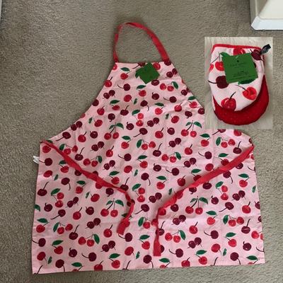 Kate Spade Kitchen | Kate Spade Cherry Kitchen Apron & Mini Oven Mitts Set | Color: Pink/Red | Size: Os