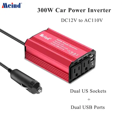 MEIND 300W Power Inverter DC 12V to AC 110V Car Inverter with 5.4A Dual USB Car Adapter