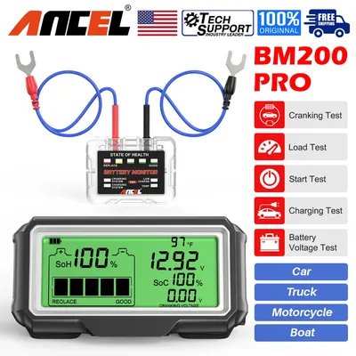 ANCEL BM200 PRO Battery Tester 12V LED Monitor Display Professional Battery Health SOH SOC Tester