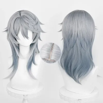 HSR Sunday Cosplay Wig 52cm Gray Blue Gradient Wig Cosplay Anime Cosplay Wigs Heat Resistant