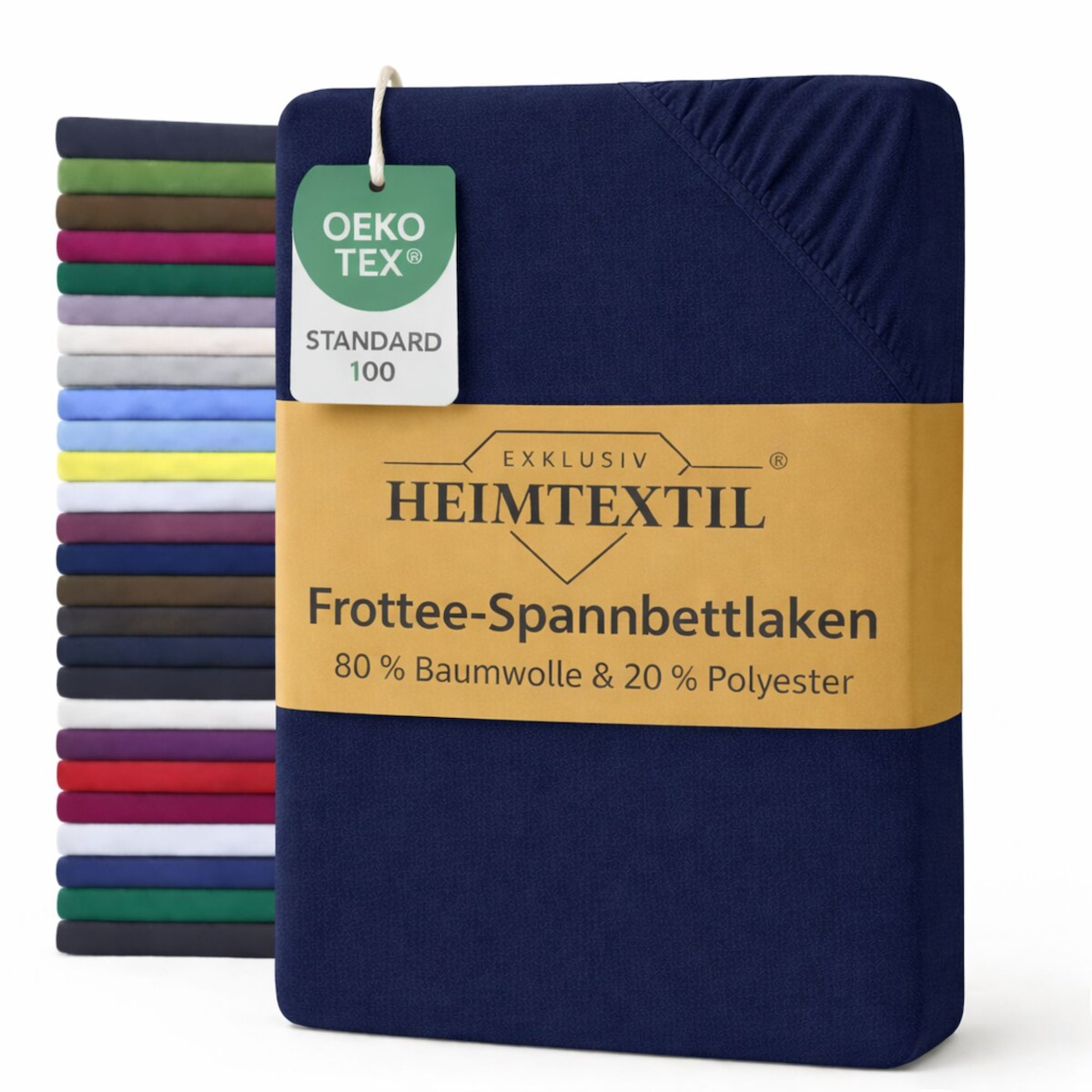 EXKLUSIV HEIMTEXTIL Frottee Spannbettlaken 120 x 200 cm Navyblau 80% Baumwolle 20% Polyester Öko - Tex Zertifiziert Bed-Sheet Bettlaken Spannbetttuch Image
