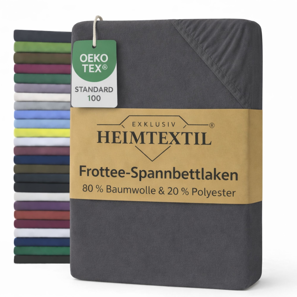 EXKLUSIV HEIMTEXTIL Frottee Spannbettlaken 180 - 200 x 200 cm Grau 80% Baumwolle 20% Polyester Öko - Tex Zertifiziert Bed-Sheet Bettlaken Spannbetttu Image