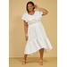 Plus Size Ruffled Cotton Blend Midi Dress