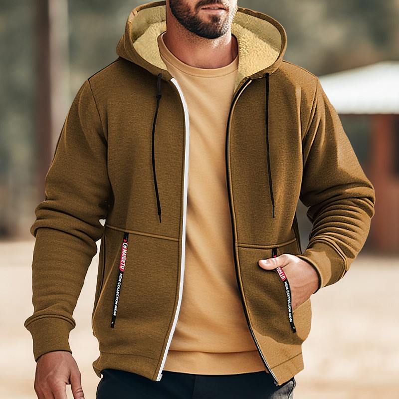 Men's Double Layer Fleece Hooded Jacket Sweat Jacket Black White Wine Army Green Navy Blue Hooded Solid Color Zipper Cool Casual Essential Winter Clothing Apparel Hoodies Sweatshirts Long