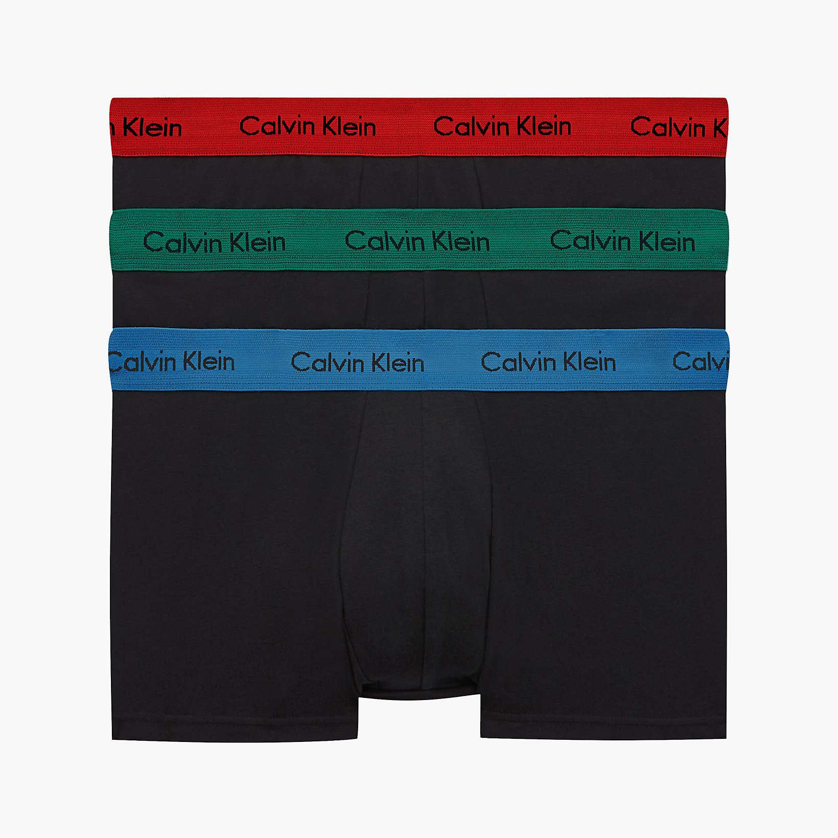 Calvin Klein 3er-Pack Trunks - Low Rise - Cotton Stretch, Schwarz/Grün/Blau/Rot Image