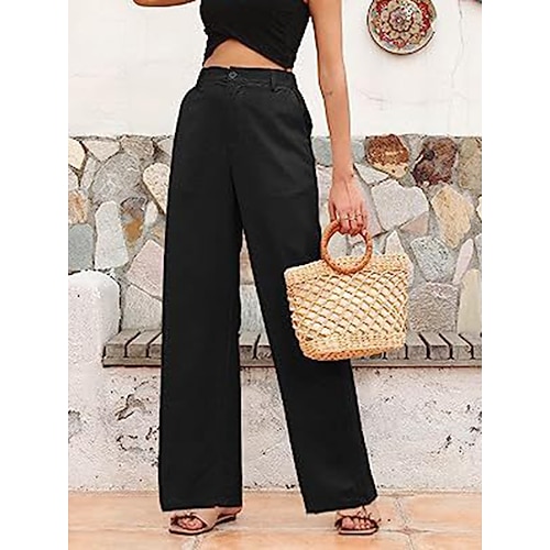 Damen Weites Bein Hosen Hose Alltagstauglich Lang Einfach Seitentaschen Atmungsaktivität Bequem Mikroelastisch Wochenende Schwarz Weiß Marinenblau Grün Frühling Sommer Normale Passform Image