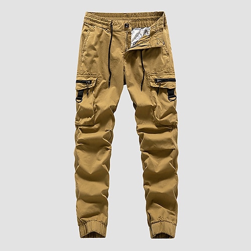 Herren Cargohose Cargohosen Cargohose Wanderhose Knopf Elastische Taille Multi Pocket Glatt tragbar Outdoor Täglich Campen und Wandern Modisch Klassisch Schwarz Armeegrün Image