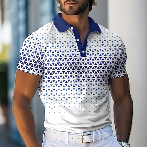 Herren Geometrisch Poloshirts Golfshirt Kurzarm Polo-Shirts Hemden mit Kragen Business-Casual Arbeitskleidung Formelle Kleidung Festivalkleidung Knöpfe 3D-Druck Frühling Sommer Blau Image