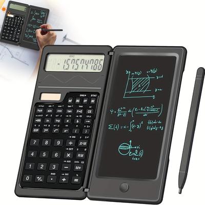 Calculators, Ultra-thin Scientific Calculator With 6 Inch Erasable Lcd Writing Tablet, 10-digit Foldable Calculator, Solar Battery Dual Powered Mathematical Physics Geometry Scientific Calculator
