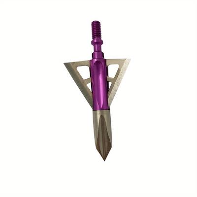Archery Mechanical 100 Grain Fixed 3blades, Purple Ferrule, For Big Hunting Games, Screw-in Install, Pack Of 6