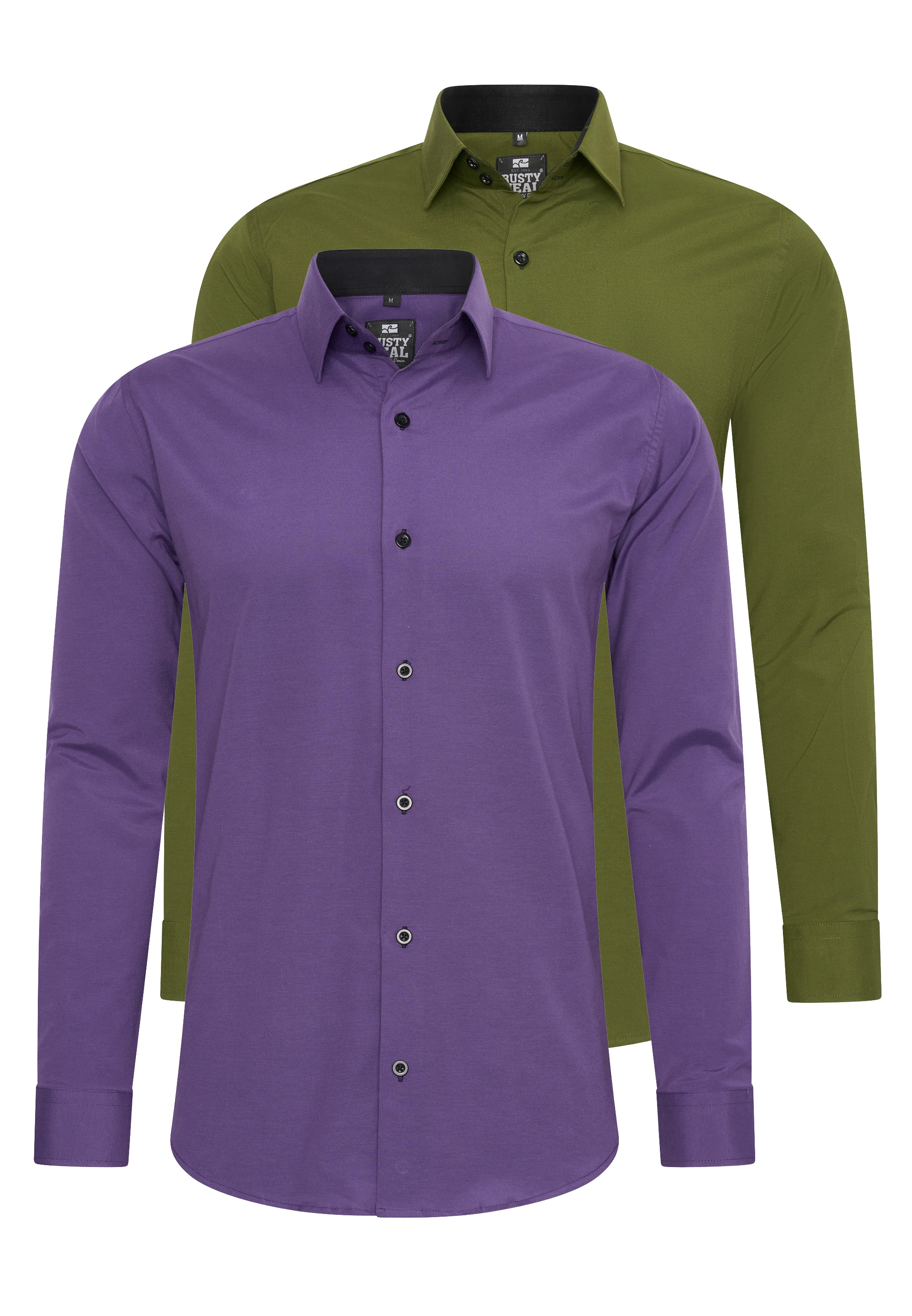 Langarmhemd RUSTY NEAL, Herren, Gr. M, EURO-Größen, lila (lila, grün), 60% Baumwolle, 37% Polyester, 3% Elasthan, unifarben, Hemden, im Slim-Fit geschnitten