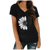 Womens Sunflower Summer Tshirt Plus Size Loose Top Woven Top Girl 10 Polyester Tops V Neck Women Long Sleeved T Compression Sleeve Long Sleeve Top Summer Short Sleeve Blouses Women Workout Shirts